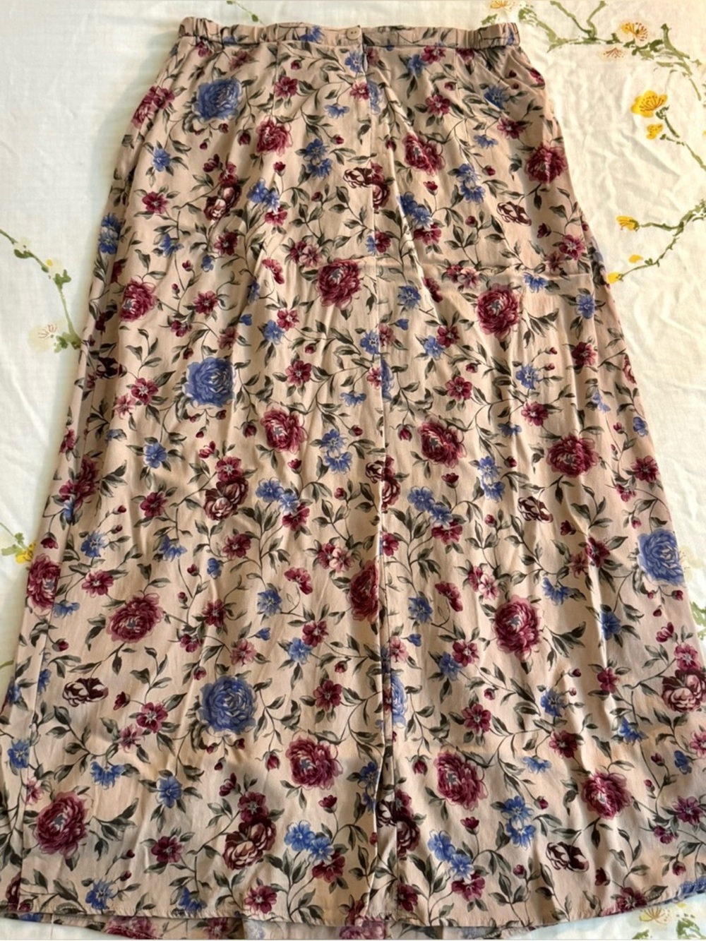 Talbots Beige Maxi Skirt with Red & Blue Florals